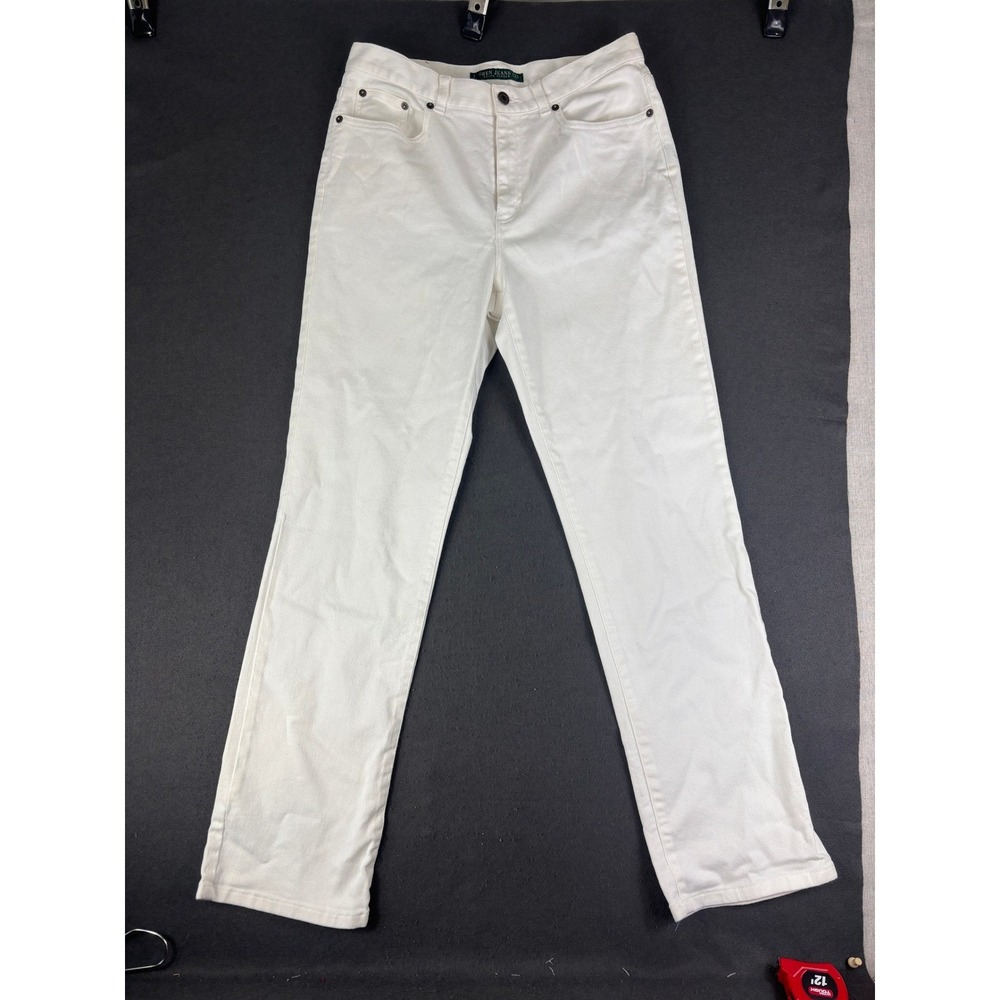 Ralph Lauren Womens White Straight Leg Jeans 5 Pocket Stretch Classic American 8